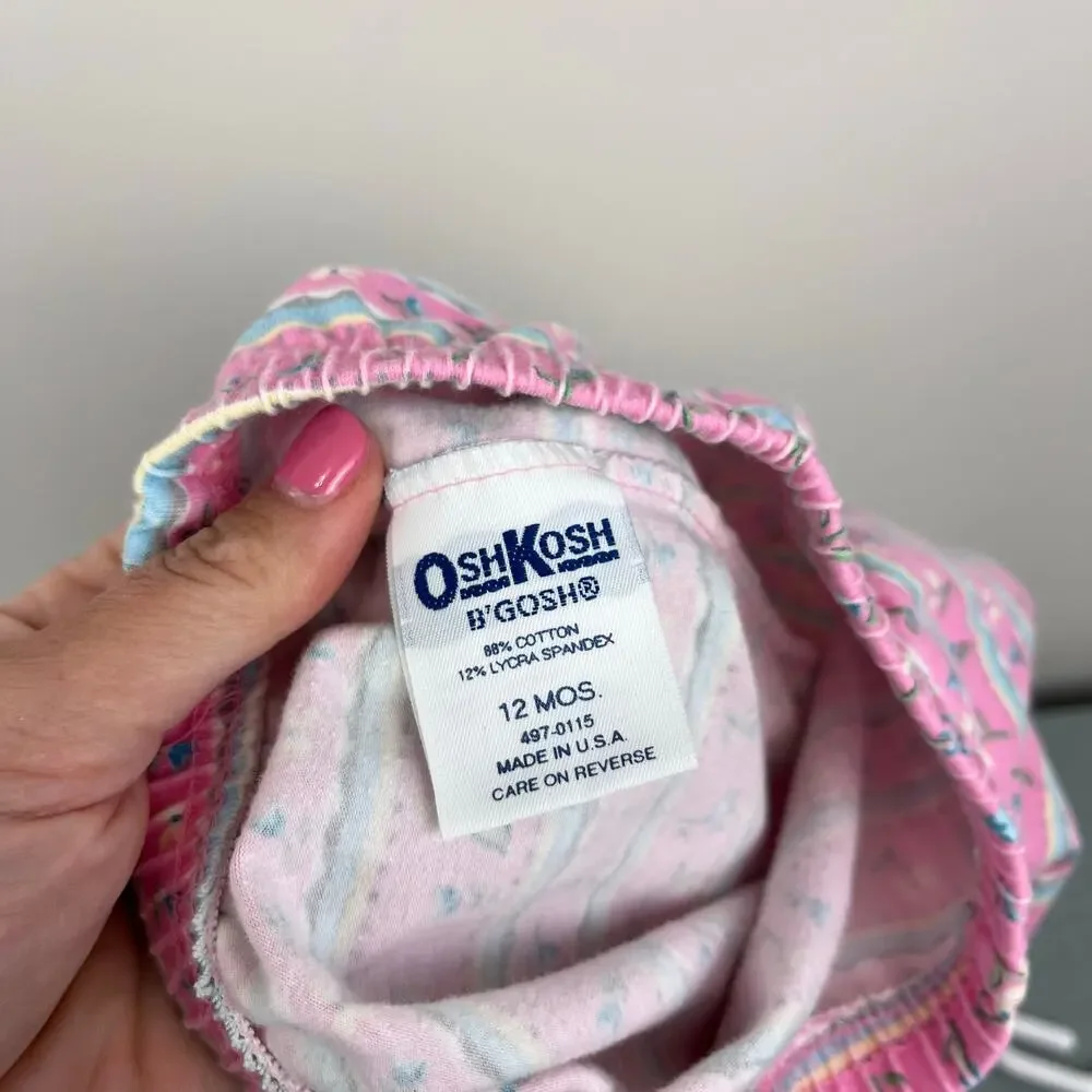 Vintage OshKosh Pink Floral Leggings 12 Months USA